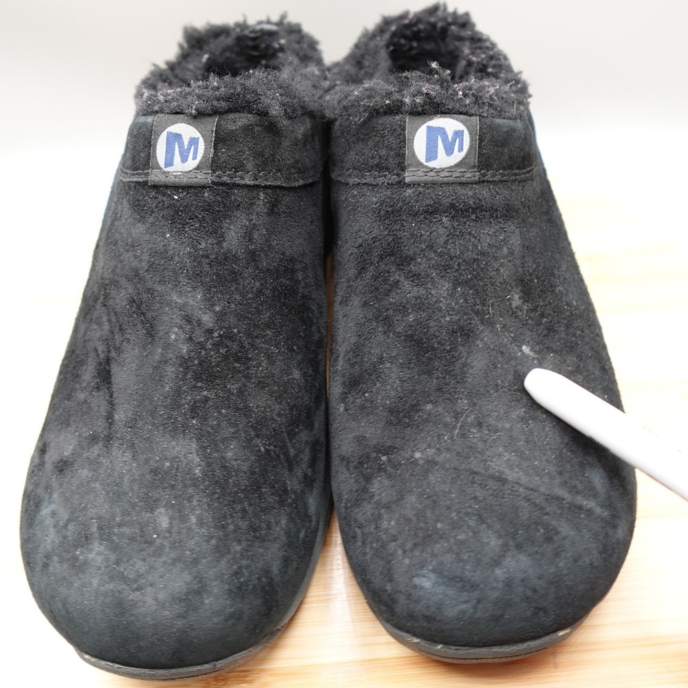 Merrell Mules Womens 10 Black Suede Fleece Lined Clogs Comfort J63280 Flaws - Picture 2 of 10
